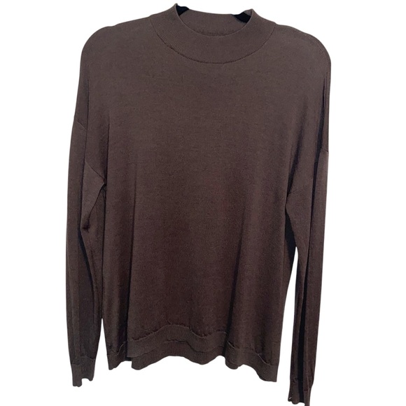 Uniqlo Sweater Mens Medium Pure New Wool Mock Neck Shirt Pullover Brown Green - Picture 1 of 10